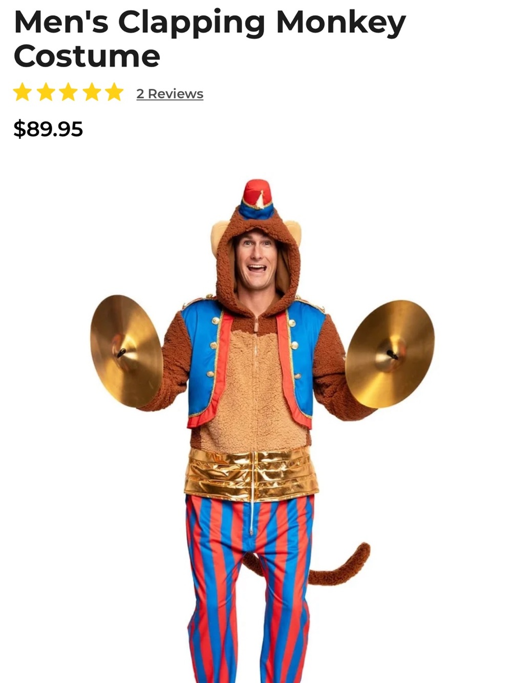 Tipsy Elves Brown Monkey Costume with Blue Vest & Red-Blue Striped Pants